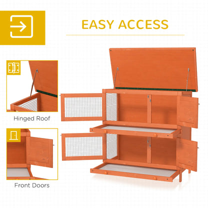 2-Tier Wooden Rabbit Hutch, Small Animal House, Bunny Pet Cage, 2 Rooms, Sliding Tray, Opening Top, Yellow Rabbit Hutch at Gallery Canada
