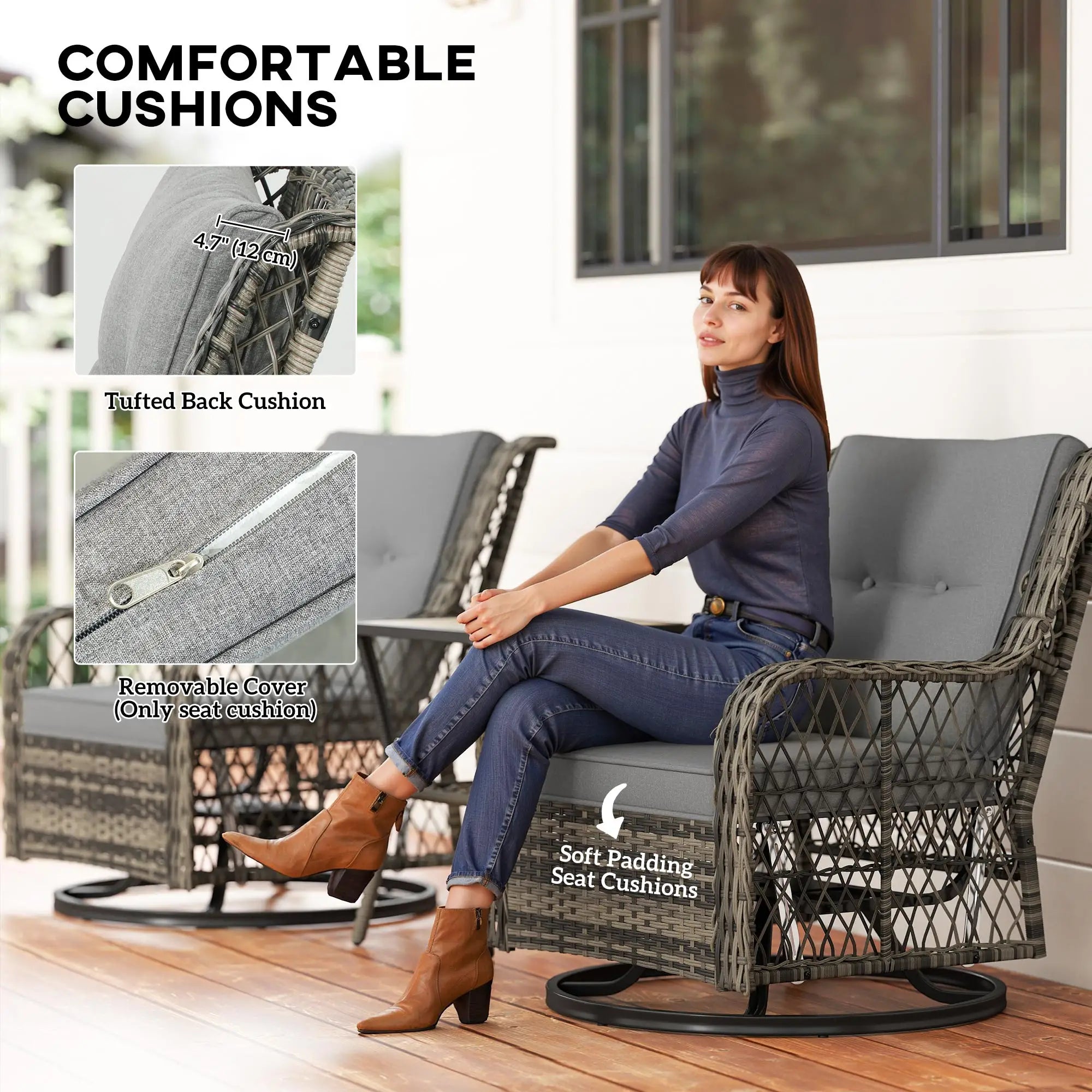 3 Piece Outdoor Bistro Set, Wicker Swivel Glider Chairs, Grey Bistro Sets at Gallery Canada