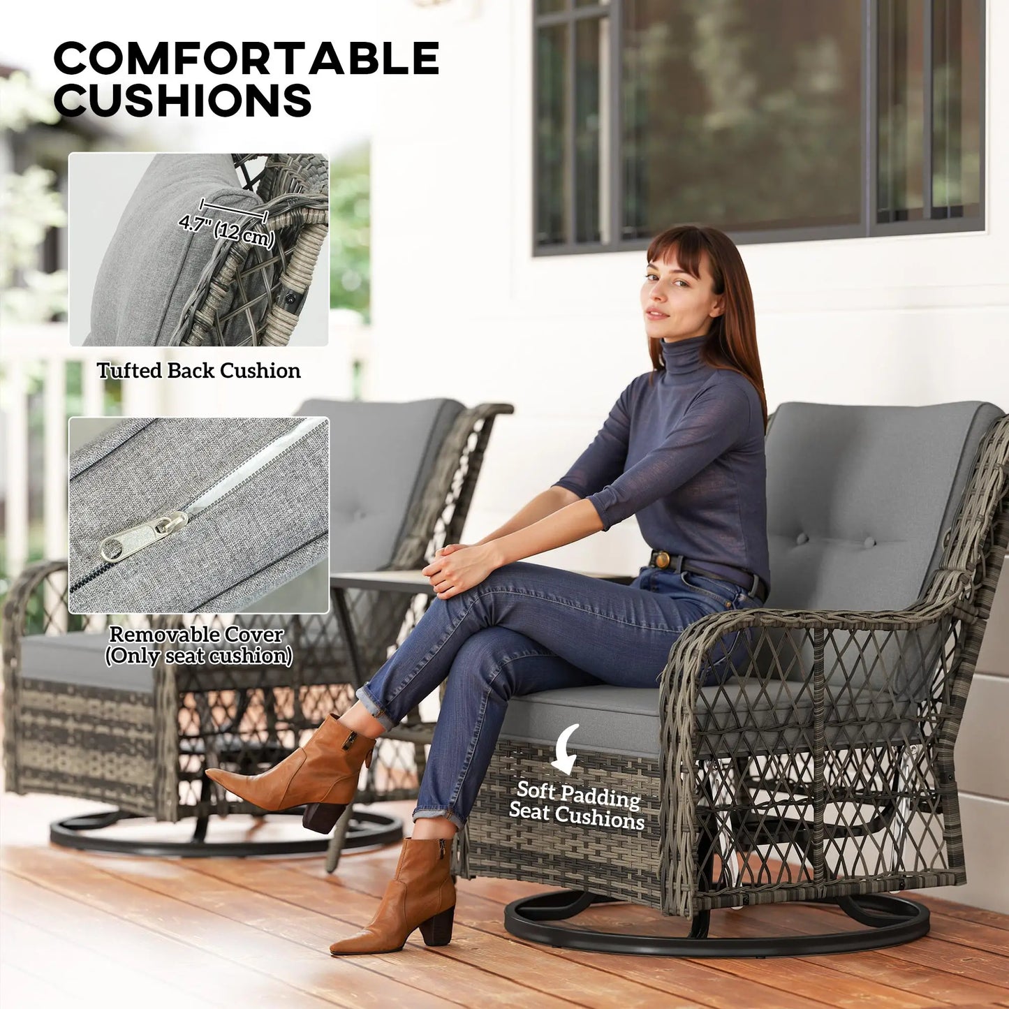 3 Piece Outdoor Bistro Set, Wicker Swivel Glider Chairs, Grey Bistro Sets at Gallery Canada