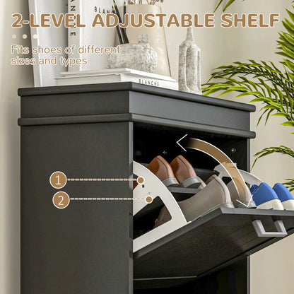 Shoe Storage Cabinet, 2 Flip Drawers, Adjustable Shelves, 10 Pairs, Black Shoe Storage Cabinets & Racks at Gallery Canada