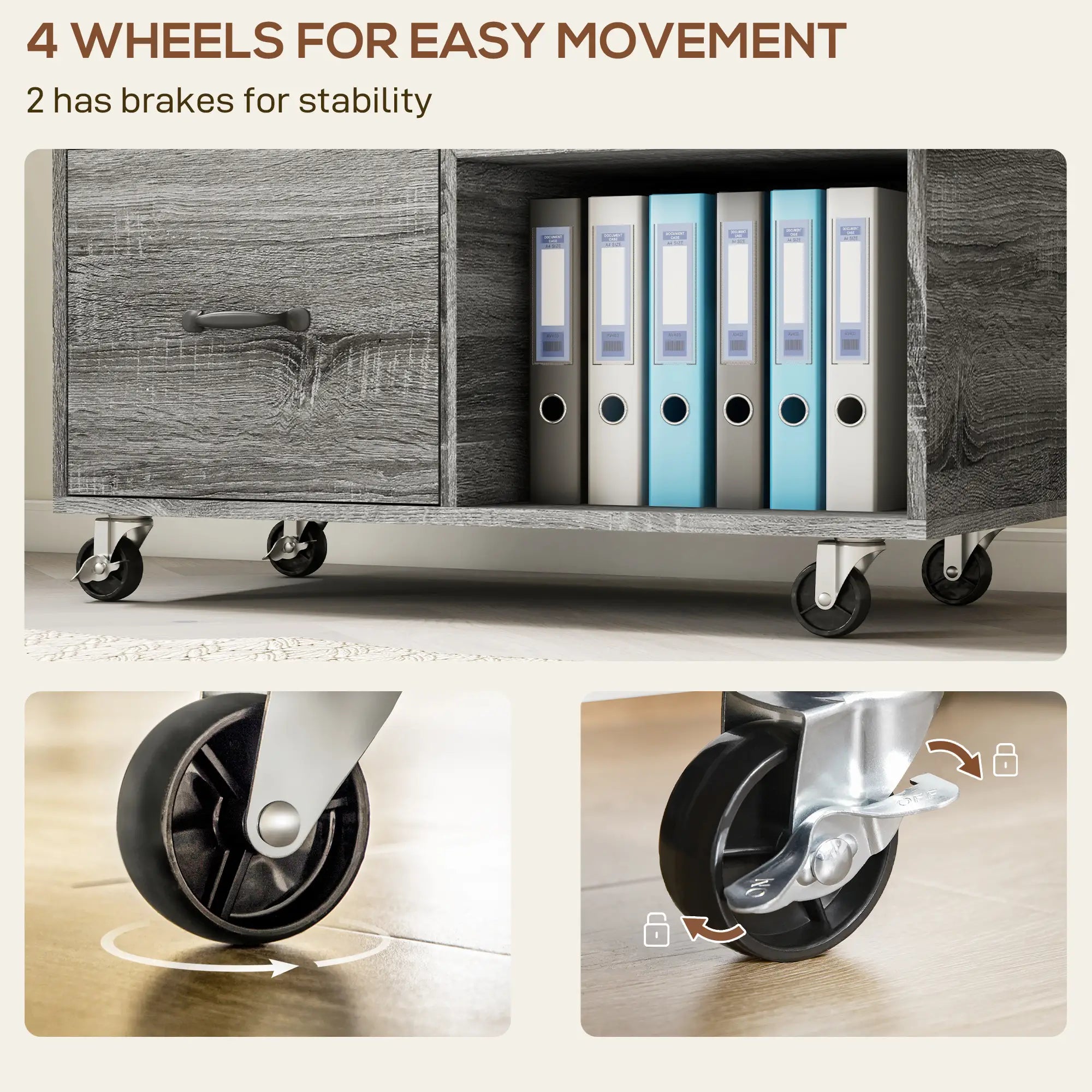 Mobile Printer Stand, Charging Station, USB Ports, Locking Cabinet, A4 Letter Size, Grey Office Cabinets & Cupboards at Gallery Canada