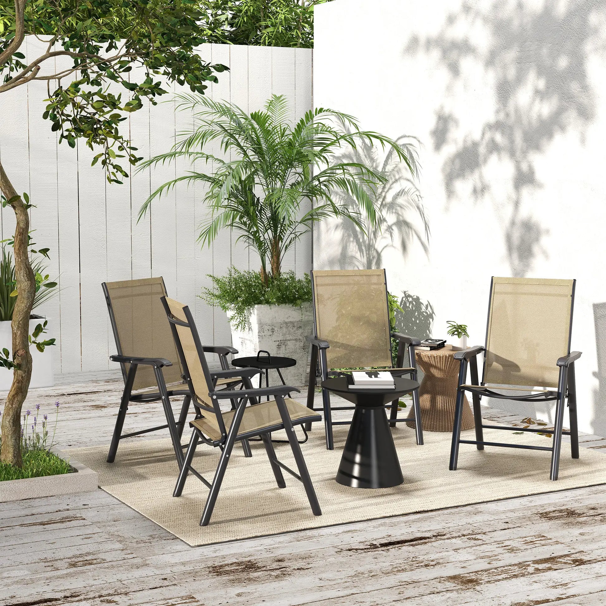 4-Piece Folding Chair Set, Patio Balcony Garden, Comfortable, Brown Patio Chairs at Gallery Canada