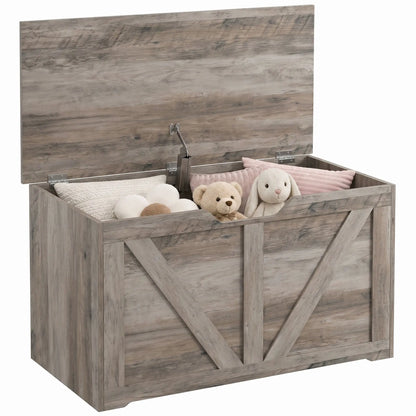 31.5" Storage Chest with Safety Hinge, Grey Wood Grain, Grey