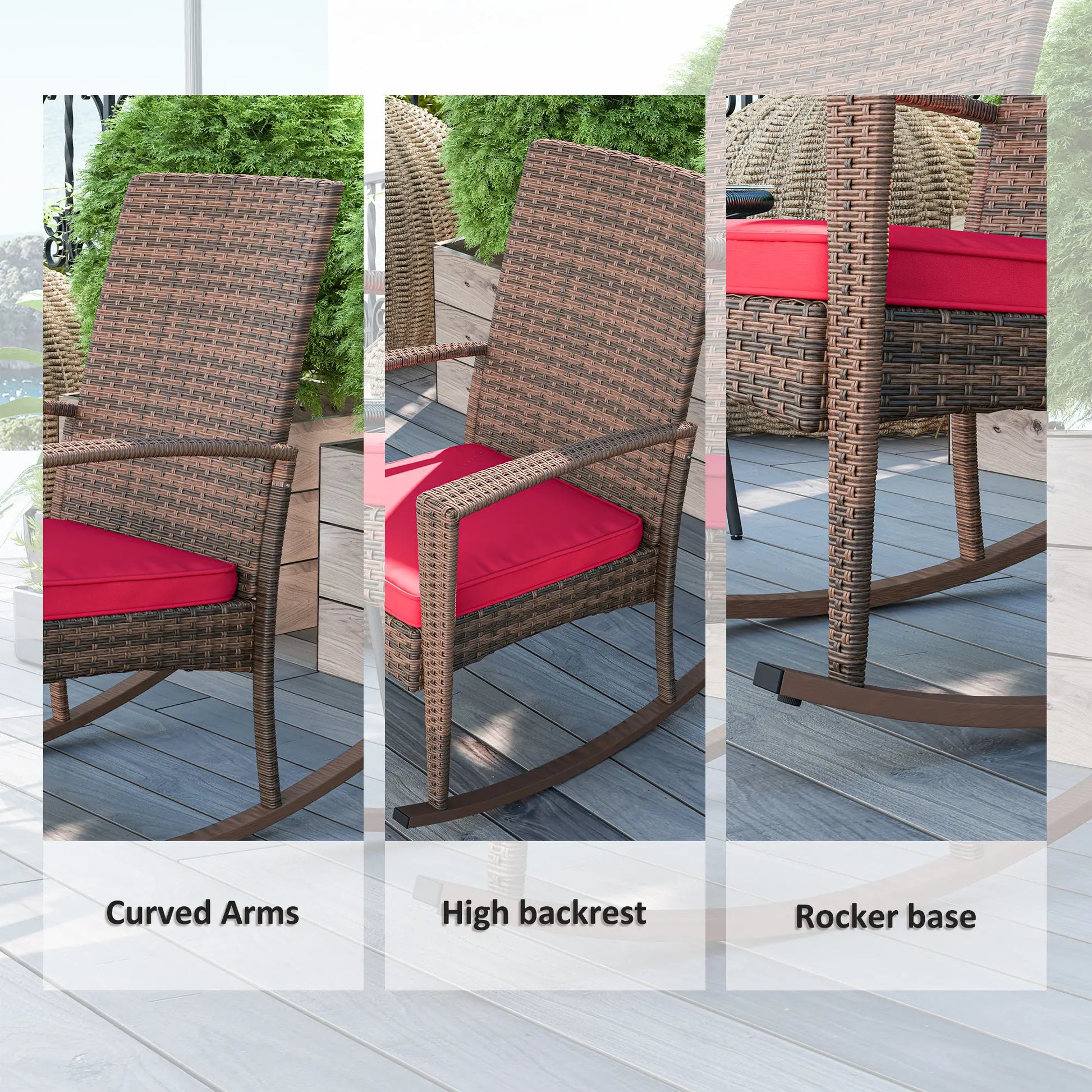 Outdoor PE Rattan Rocking Chair, Garden Glider, Wine Red Outdoor Rocking Chairs at Gallery Canada