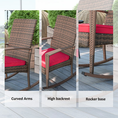 Outdoor PE Rattan Rocking Chair, Garden Glider, Wine Red Outdoor Rocking Chairs at Gallery Canada