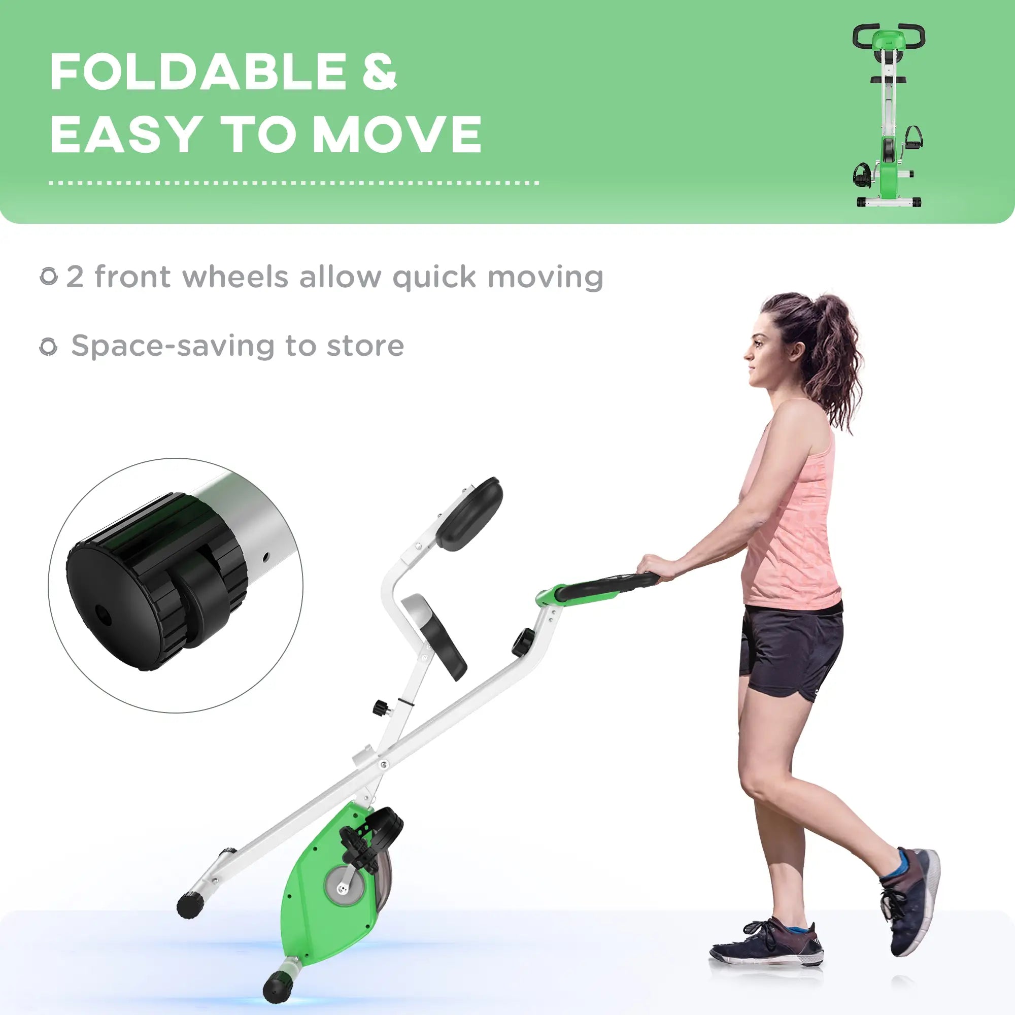 Foldable Indoor Stationary Bike, 8-Level Magnetic Resistance, Green Exercise & Stationary Bikes at Gallery Canada