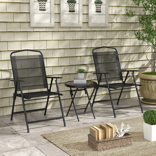 3-Piece Bistro Set, Foldable Patio Furniture, Mesh Chairs, Glass Table, Black Bistro Sets Black at Gallery Canada