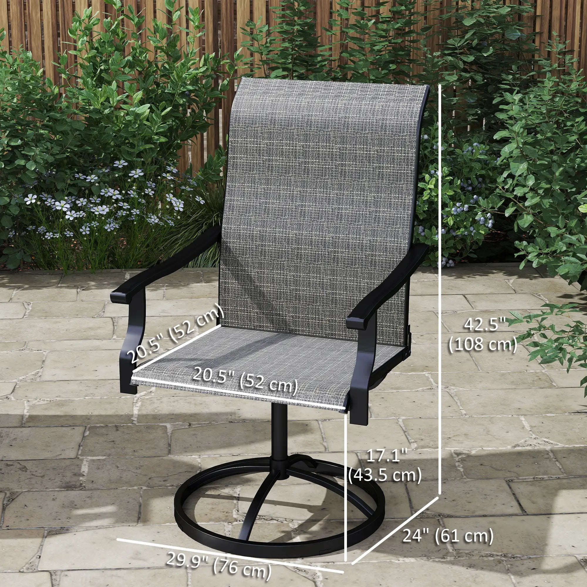 Outdoor Swivel Dining Chairs Set of 2, High Back, All Weather Mesh, Grey Patio Chairs at Gallery Canada
