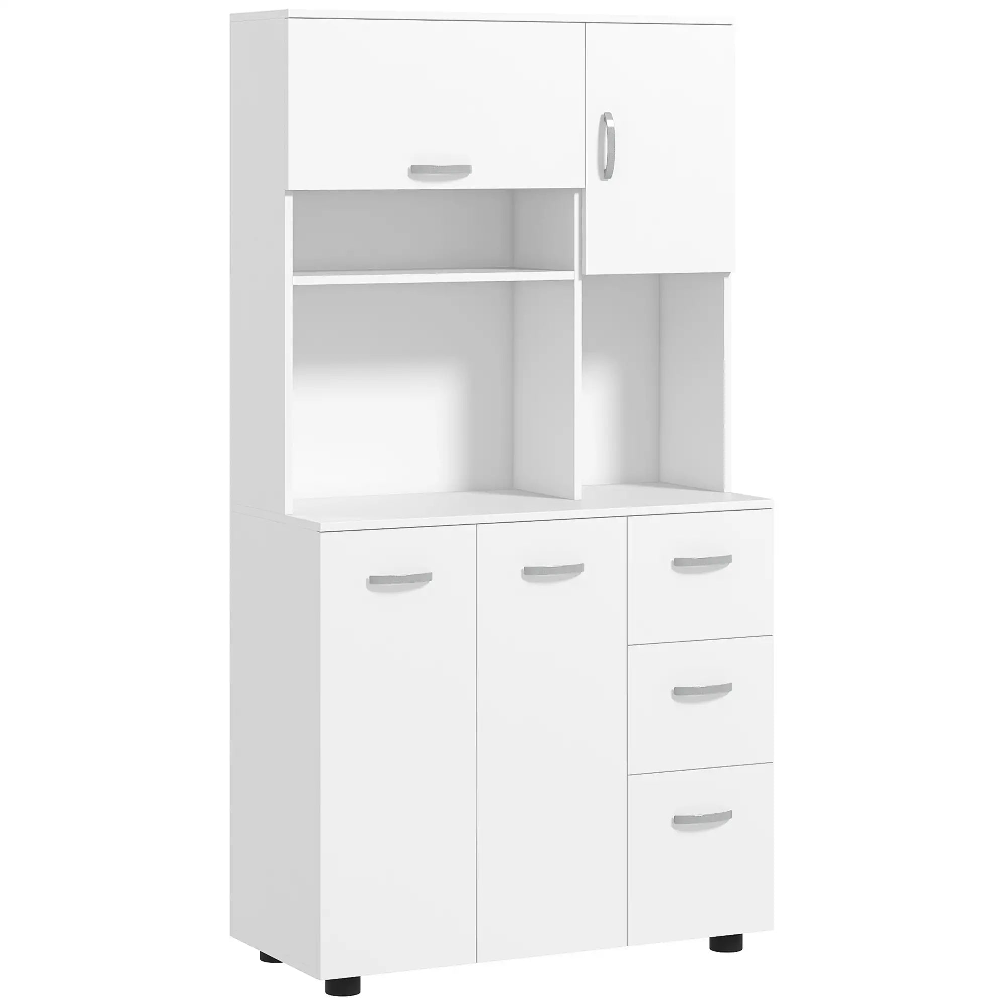 Freestanding Kitchen Microwave Cabinet Tall Cabinet with Doors Drawers Shelves, White Kitchen Pantry Cabinets White at Gallery Canada