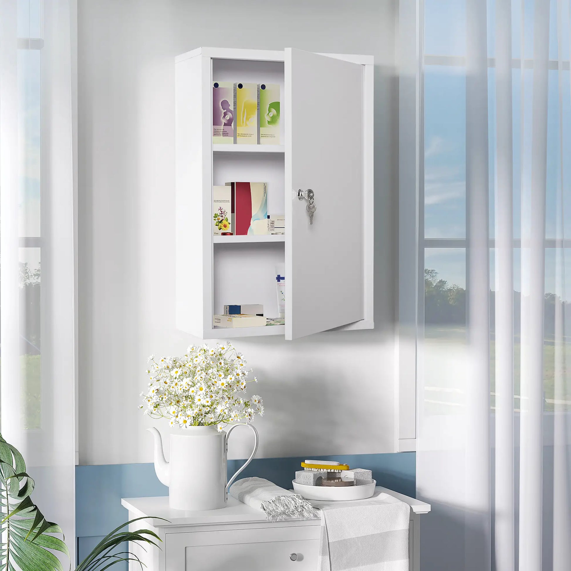 Wall Mount Medicine Cabinet, 3 Tier Steel, Lockable with 2 Keys, White Wall Mounted Cabinets at Gallery Canada