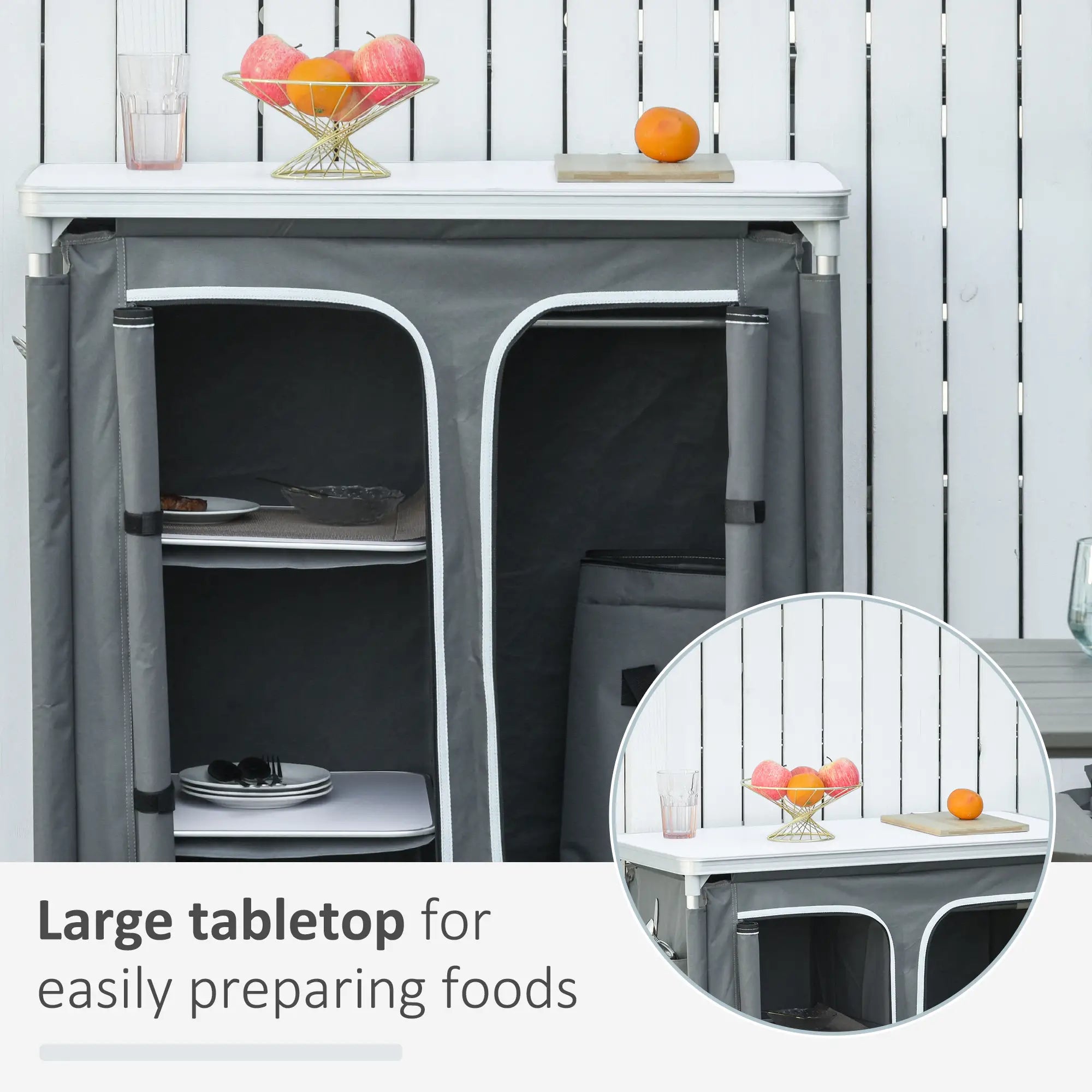 Aluminum Camping Table, 3-Shelf Kitchen Station, Storage Organizer, Grey Picnic Tables & Camping Chairs at Gallery Canada