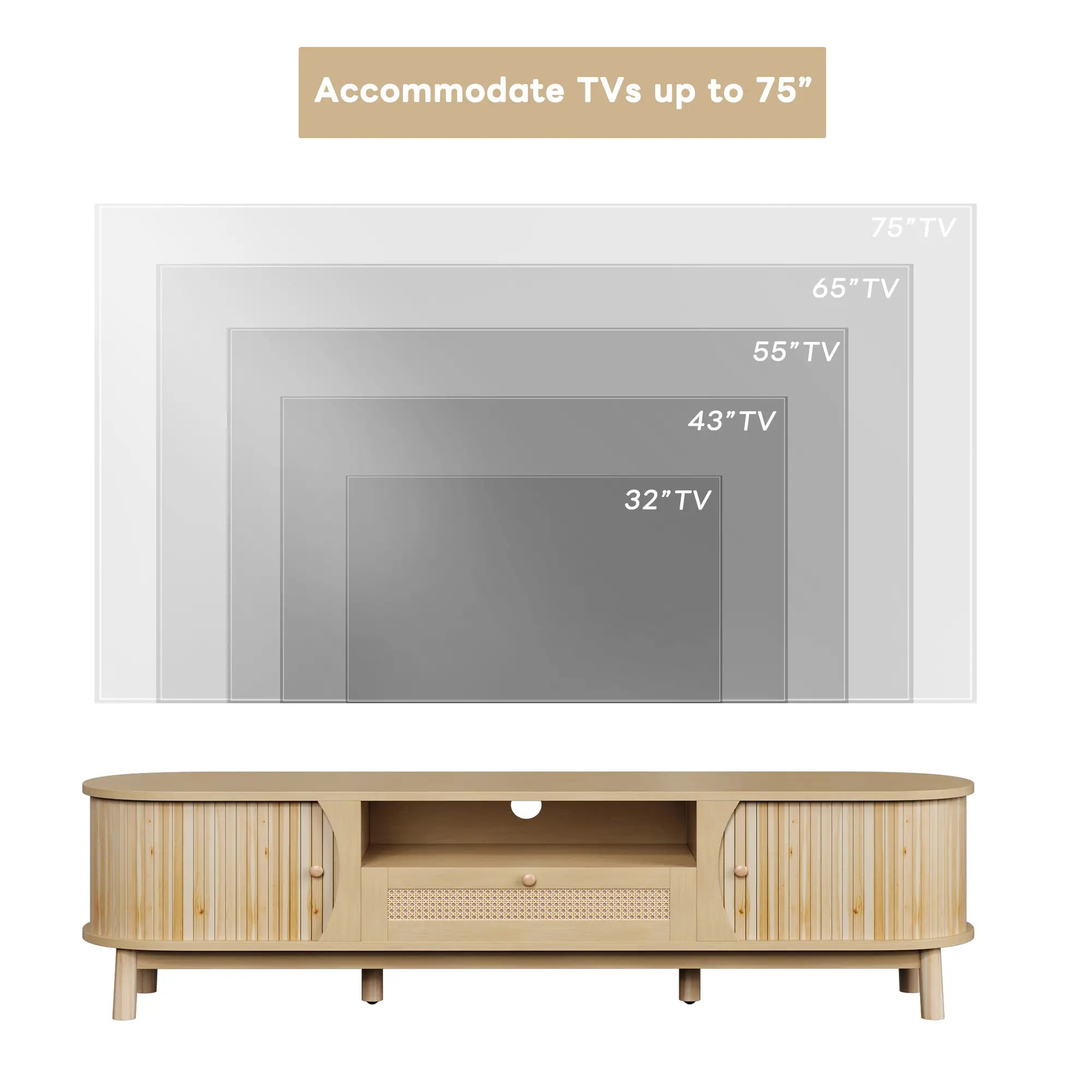 TV Stand, Solid Wood Doors, Drawers, 65