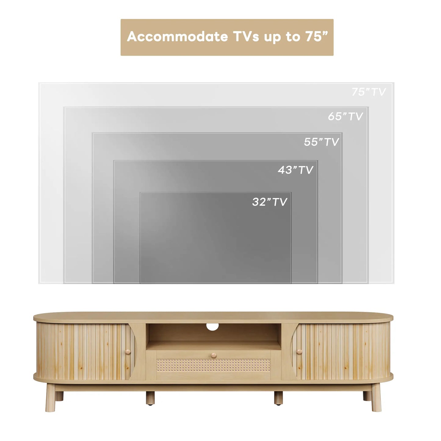 TV Stand, Solid Wood Doors, Drawers, 65" L x 14.5" W x 18" H, Natural TV Stands at Gallery Canada