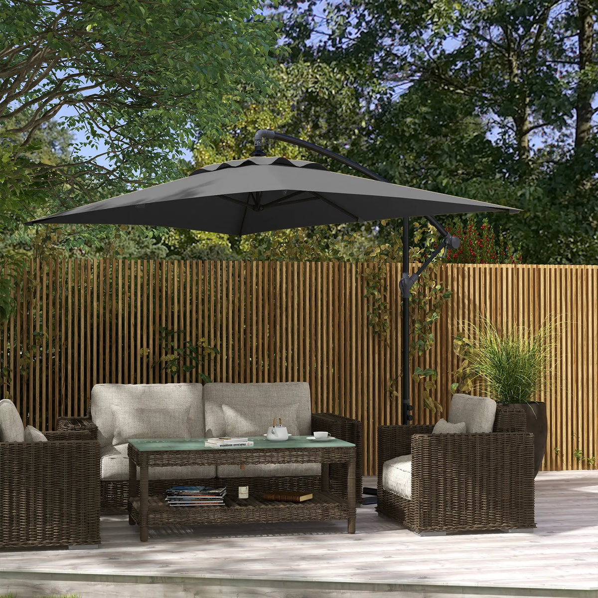 3m Patio Offset Umbrella, With Cross Base, Dark Grey Offset Cantilever Umbrellas at Gallery Canada