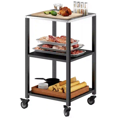 Outdoor Grill Cart, Pizza Oven Stand, 3-Tier Rolling Kitchen Prep Station, Black Outdoor Grill Carts Black at Gallery Canada