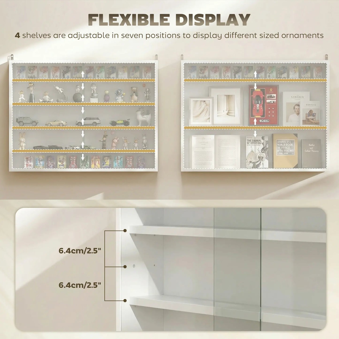 5-storey Display Cabinet, Shot Glass Display Case, Glass Curio Cabinet with 2 Glass Doors and 4 Adjustable Shelves, White Display Bookshelves at Gallery Canada