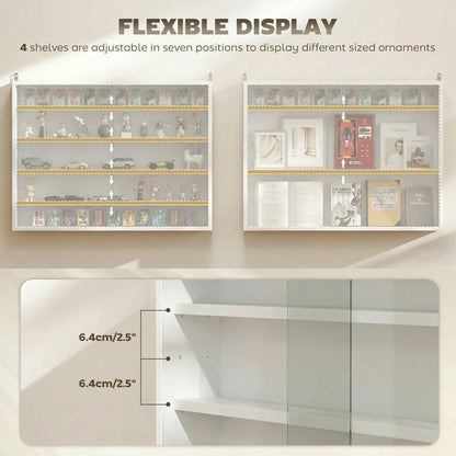 5-storey Display Cabinet, Shot Glass Display Case, Glass Curio Cabinet with 2 Glass Doors and 4 Adjustable Shelves, White Display Bookshelves at Gallery Canada
