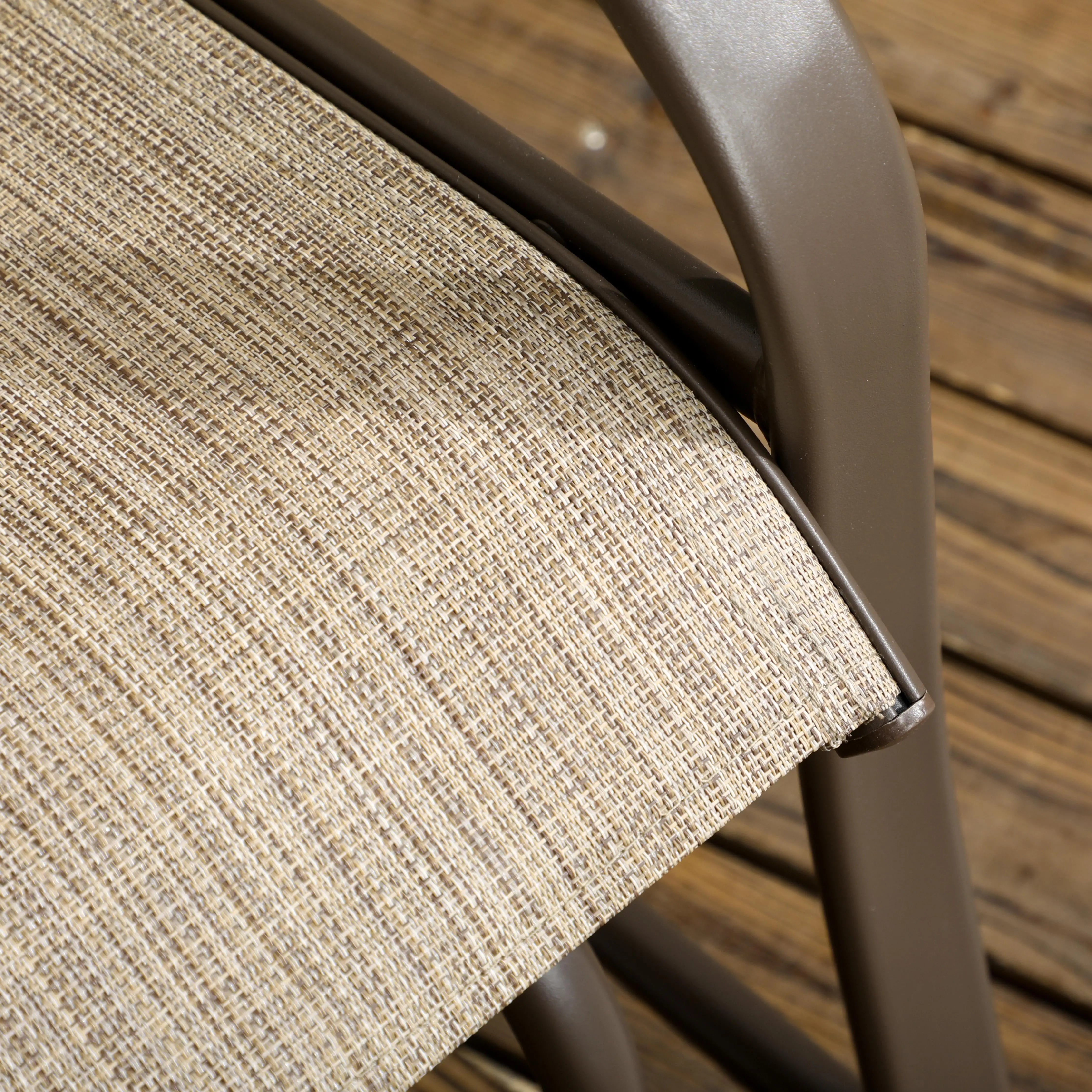 3 Piece Patio Glider Set, Outdoor Gliders, Mesh Seat, Glass Table, Mixed Brown, Brown Outdoor Gliders at Gallery Canada