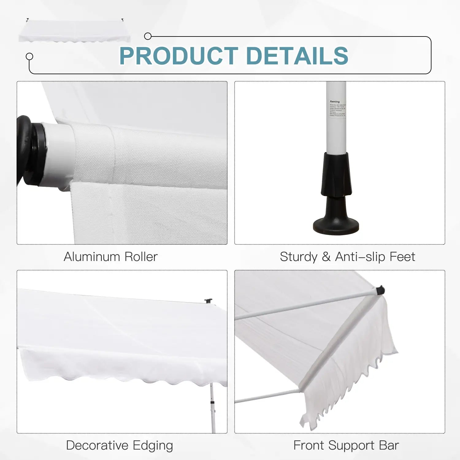 10x5ft Manual Retractable Awning, Patio Sun Shade, Water Resistant, White Window Awnings at Gallery Canada
