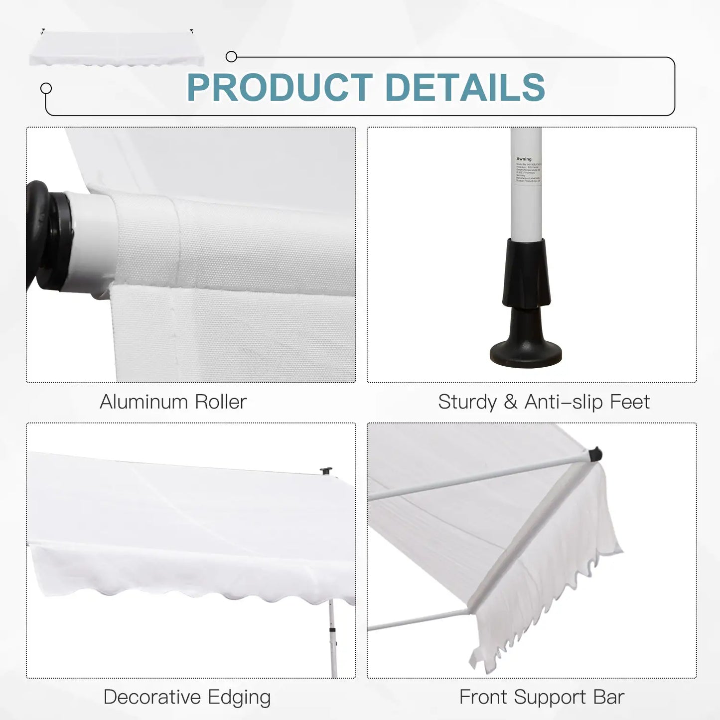 10x5ft Manual Retractable Awning, Patio Sun Shade, Water Resistant, White Window Awnings at Gallery Canada