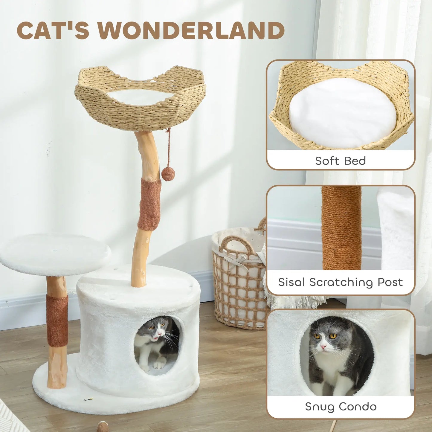40 Inch Real Wood Cat Tree, Large Adult Cats, Scratching Posts, Condo, Perch Cat Trees at Gallery Canada
