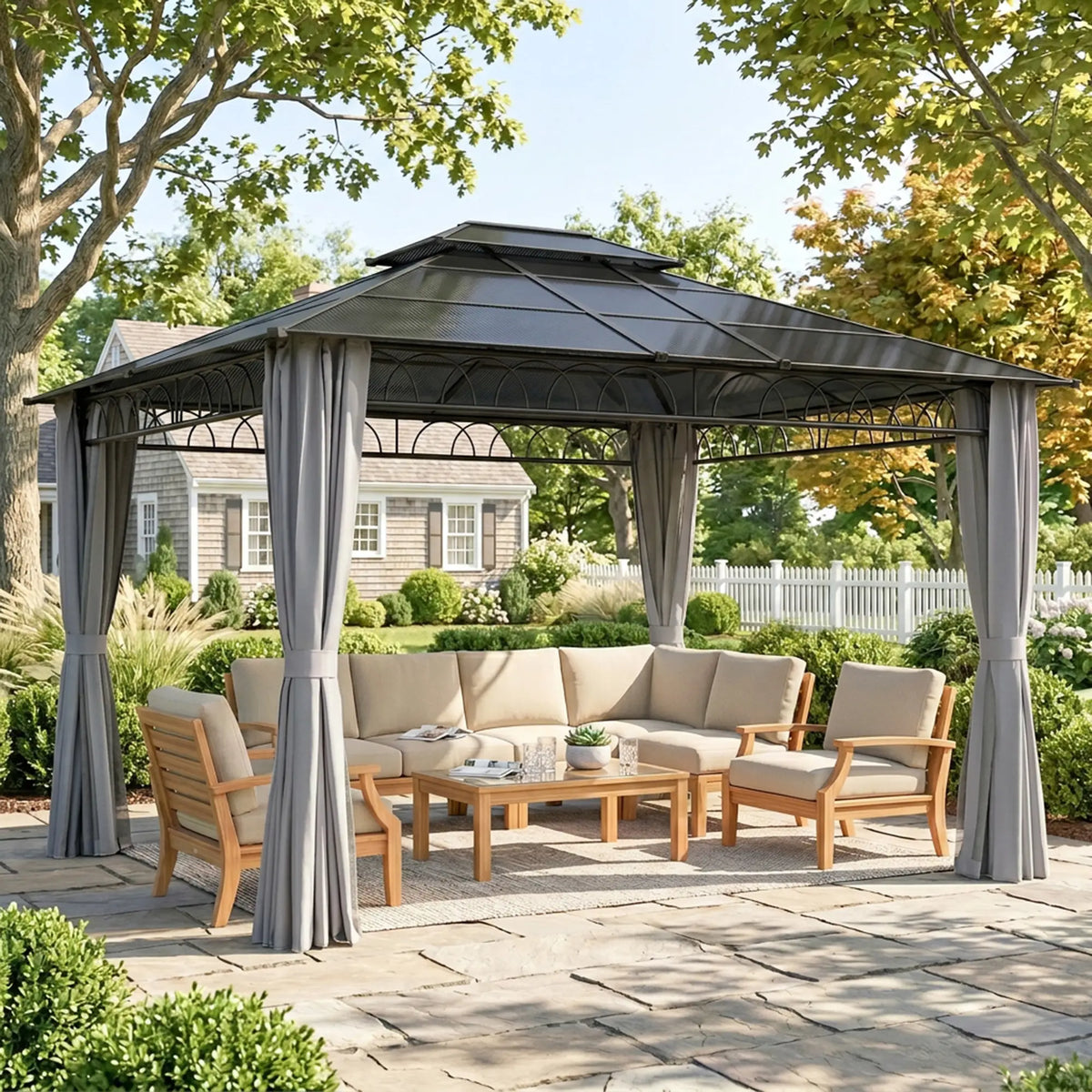 10' X 12' Outdoor Hardtop Gazebo, Double PC Roof, Steel Frame, Grey Gazebos at Gallery Canada