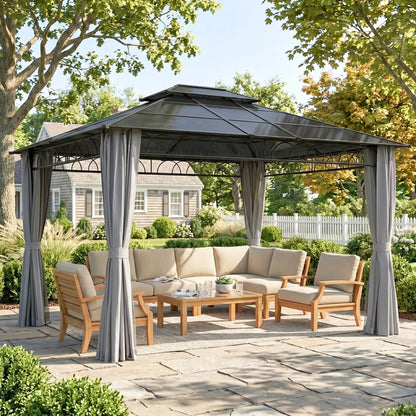 10' X 12' Outdoor Hardtop Gazebo, Double PC Roof, Steel Frame, Grey Gazebos at Gallery Canada