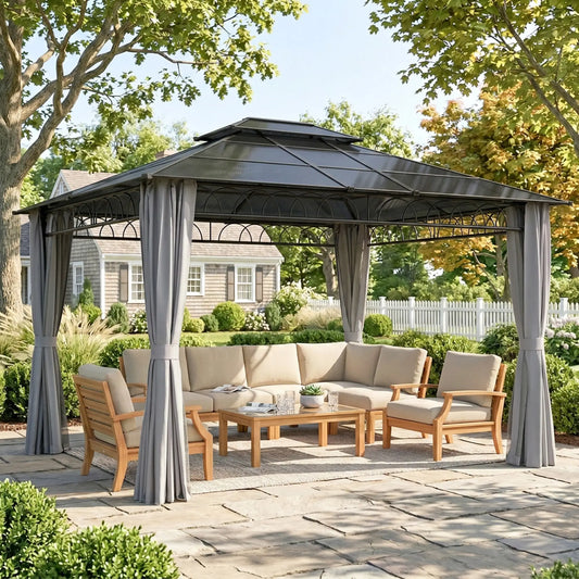 10' X 12' Outdoor Hardtop Gazebo, Double PC Roof, Steel Frame, Grey