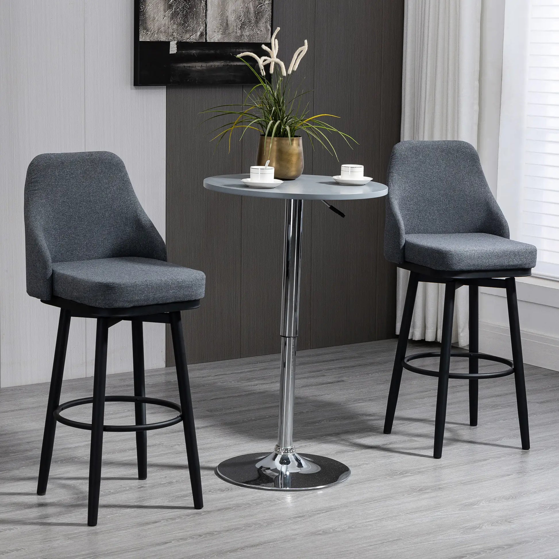 Extra Tall Bar Stools Set of 2, 360° Swivel, Steel Legs, Charcoal Grey Bar Stools at Gallery Canada