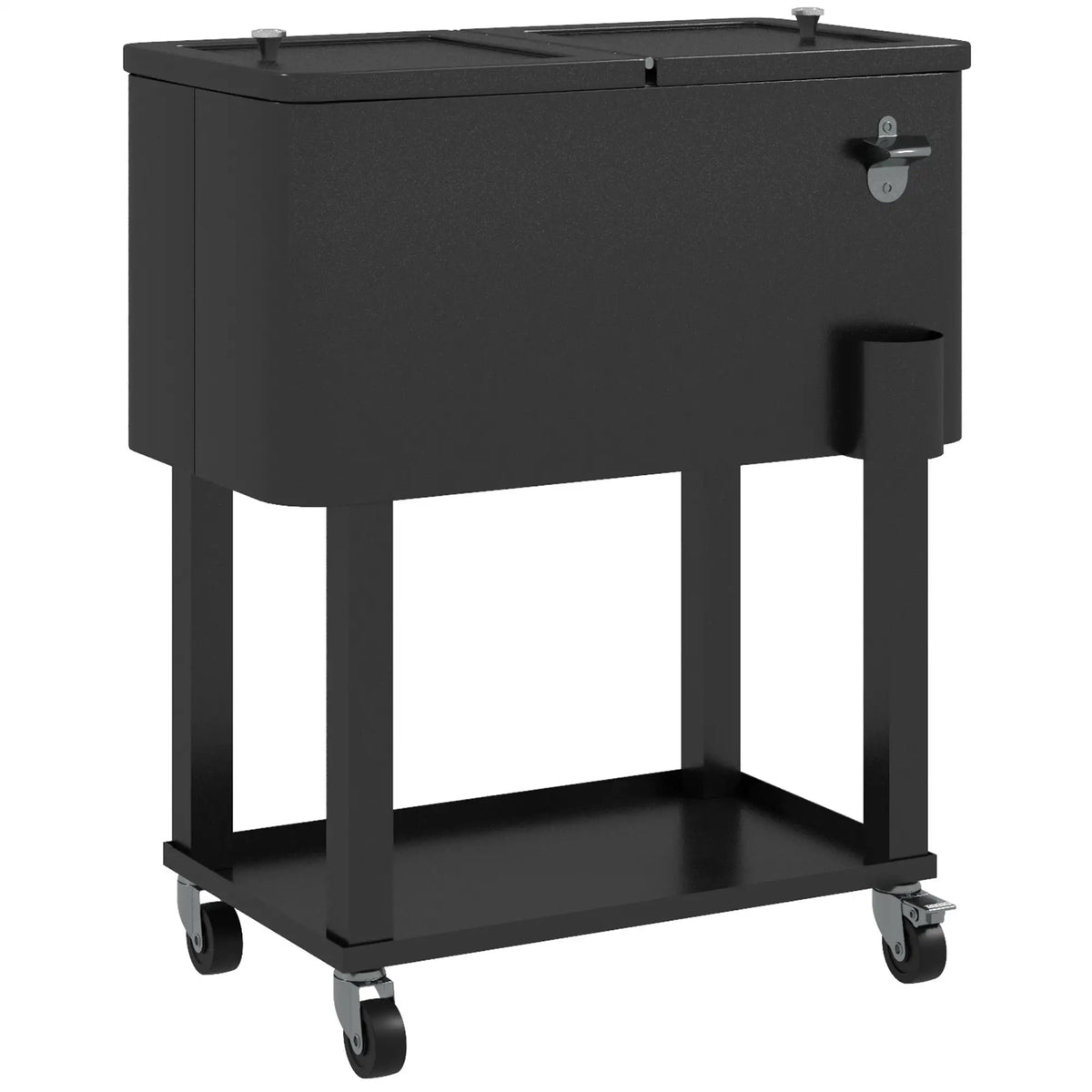 60 Quart Rolling Outdoor Cooler, Portable Cart with Wheels, Storage Shelf, Black Cooler Boxes at Gallery Canada