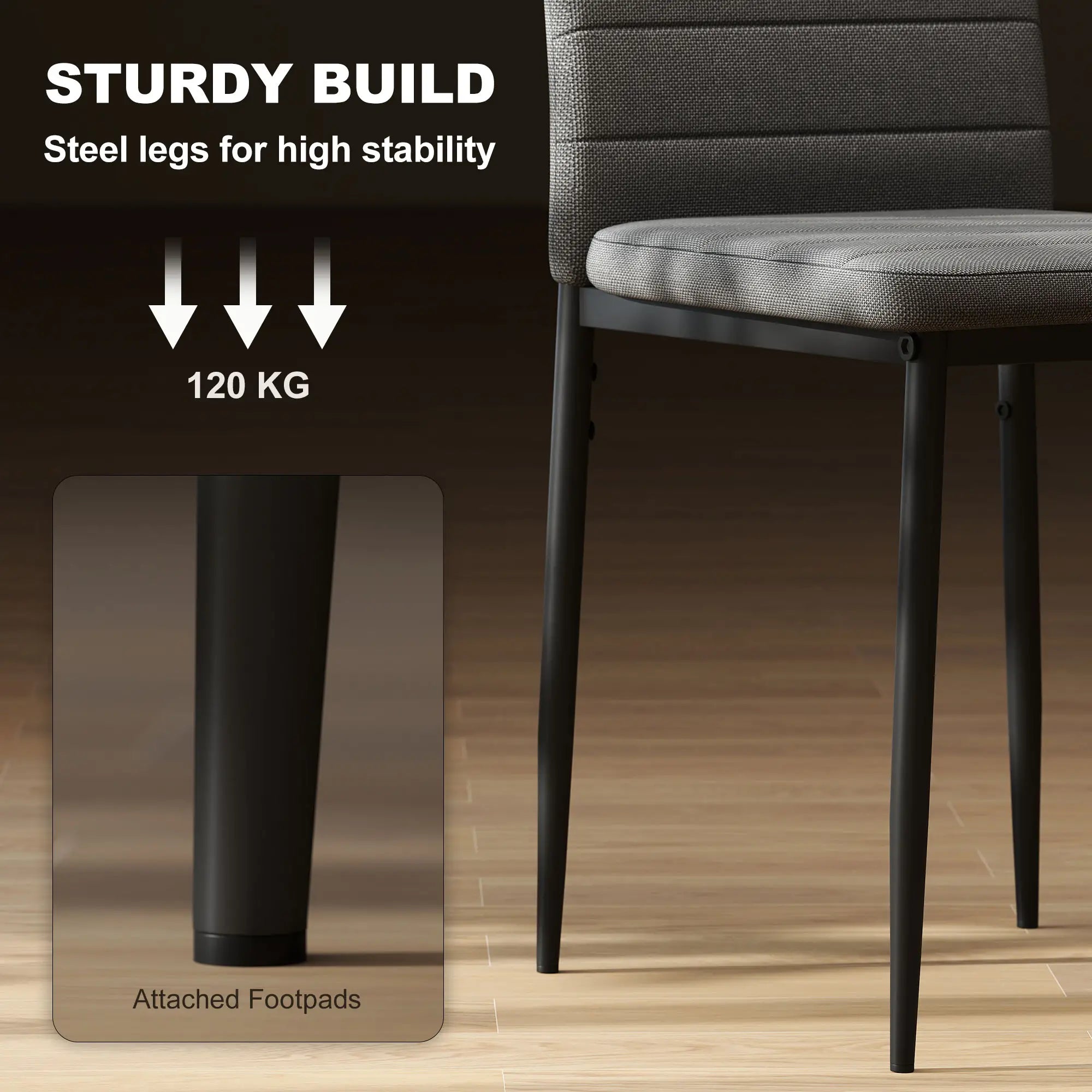 Modern Dining Chairs, Set of 6, High Back Linen Fabric, Grey Dining Chairs at Gallery Canada