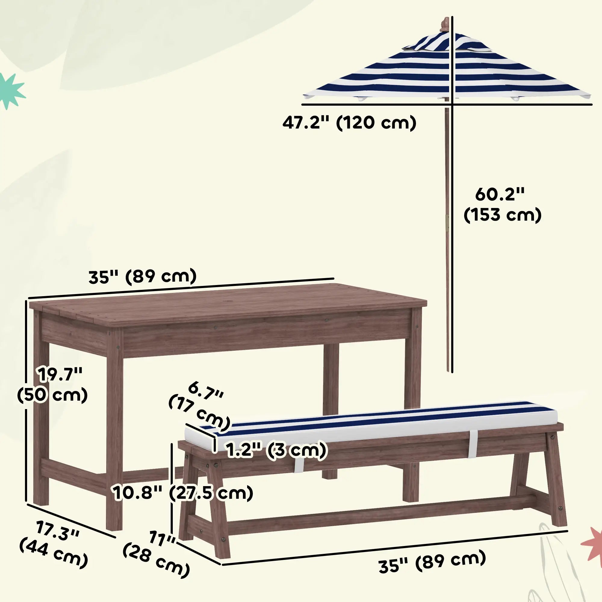 Kids Picnic Table Bench Set with Umbrella, Cushions, Navy Blue Kids Outdoor Furniture at Gallery Canada