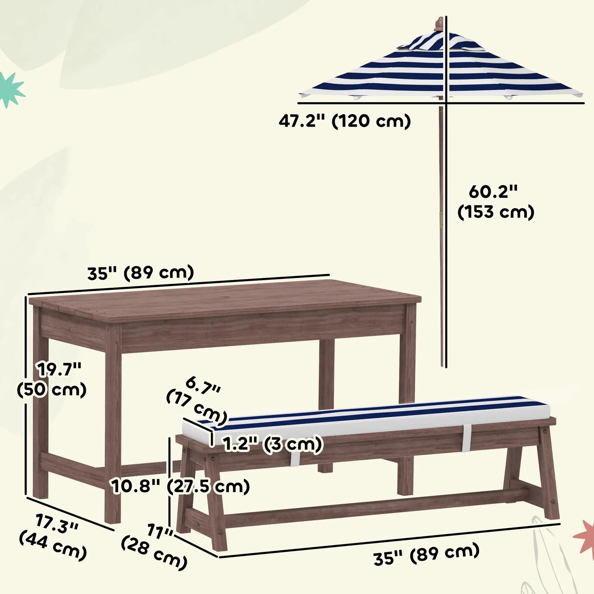 Kids Picnic Table Bench Set with Umbrella, Cushions, Navy Blue Kids Outdoor Furniture at Gallery Canada