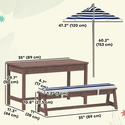 Kids Picnic Table Bench Set with Umbrella, Cushions, Navy Blue Kids Outdoor Furniture at Gallery Canada