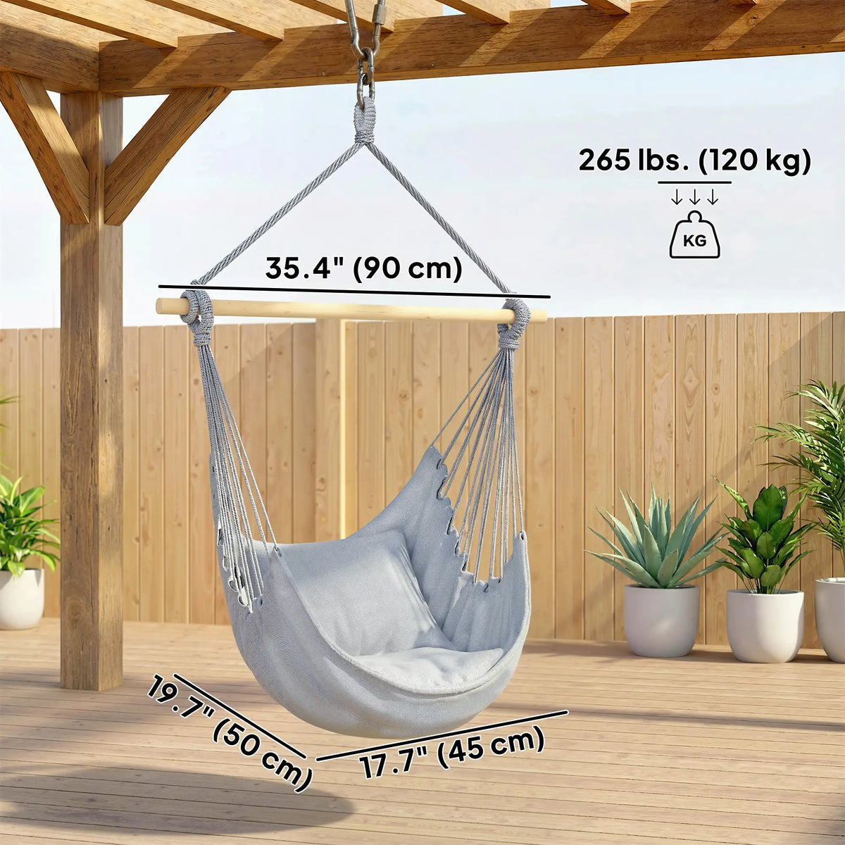 Hanging Macrame Chair With Two Seat Cushions, Grey Hanging Porch Swings at Gallery Canada
