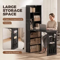 Fold-Out Computer Desk with Shelves, Bag, Wall Mount, Black
