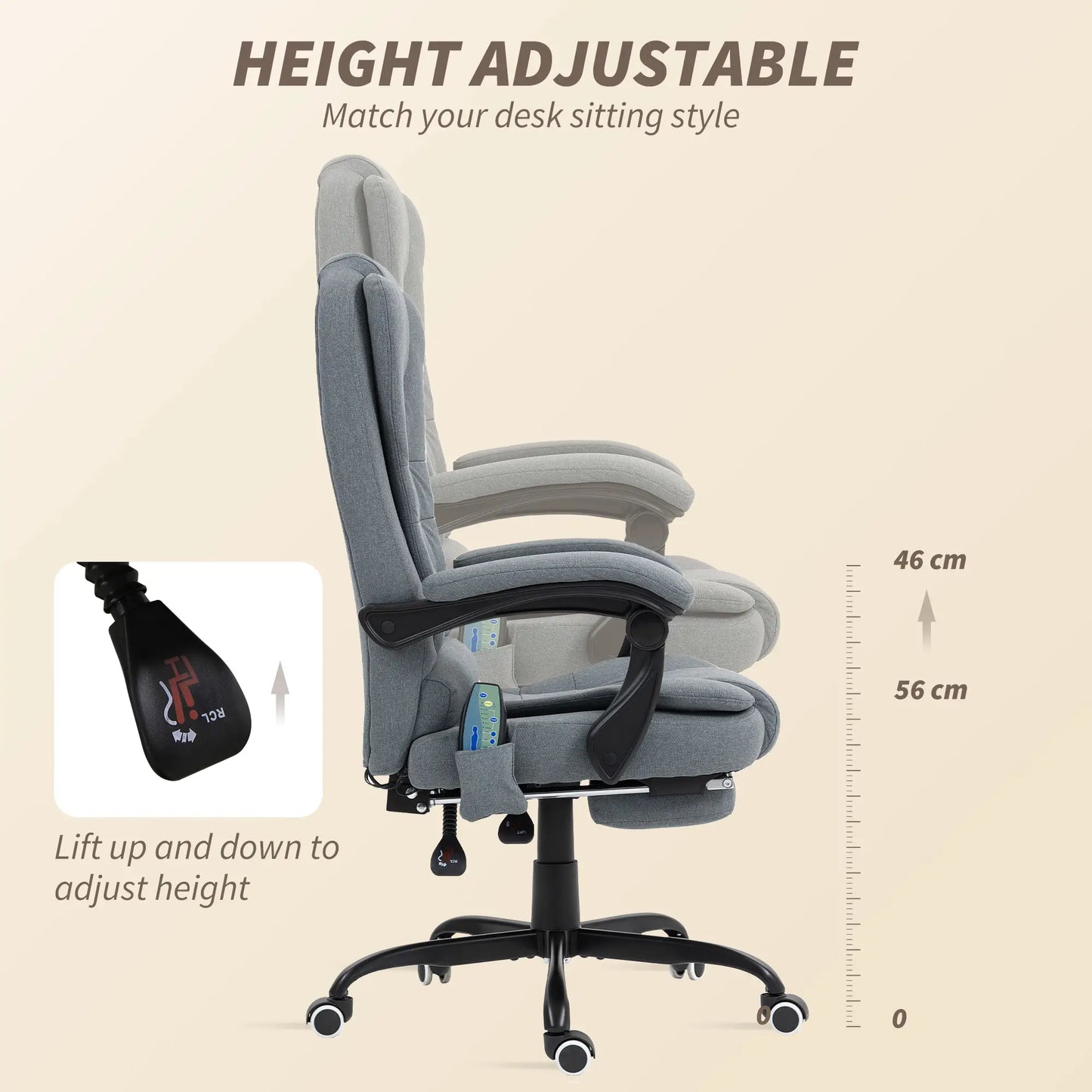 7-Point Vibrating Massage Chair, Reclining Office Chair with Footrest, Grey Massage Chairs at Gallery Canada