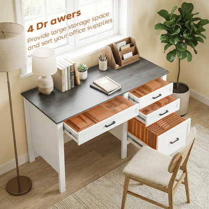 54" Farmhouse Executive Desk, Computer Desk With Drawers, White Computer Desks at Gallery Canada