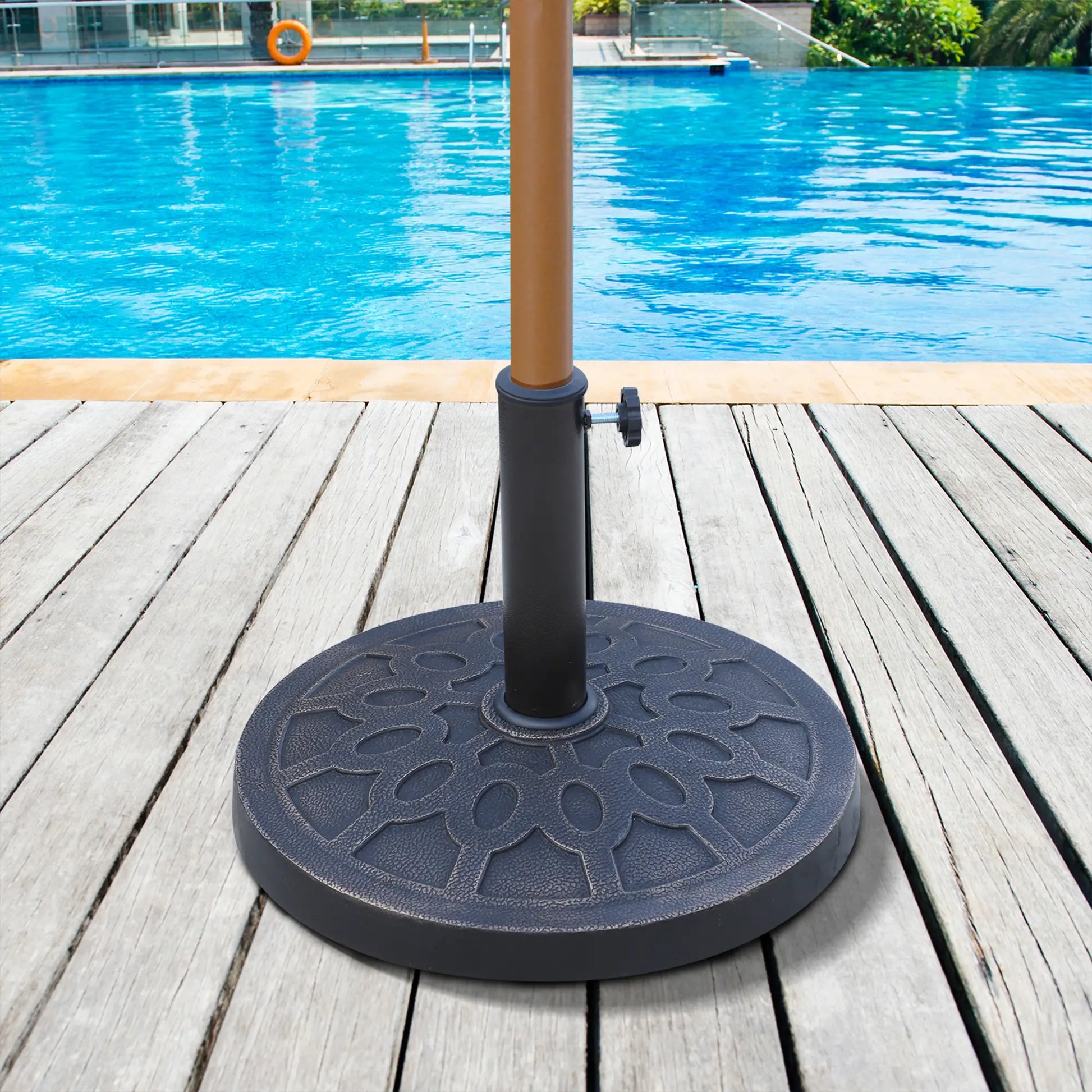 Resin Round Patio Umbrella Stand Base, Coated Pole, Bronze Umbrella Bases at Gallery Canada