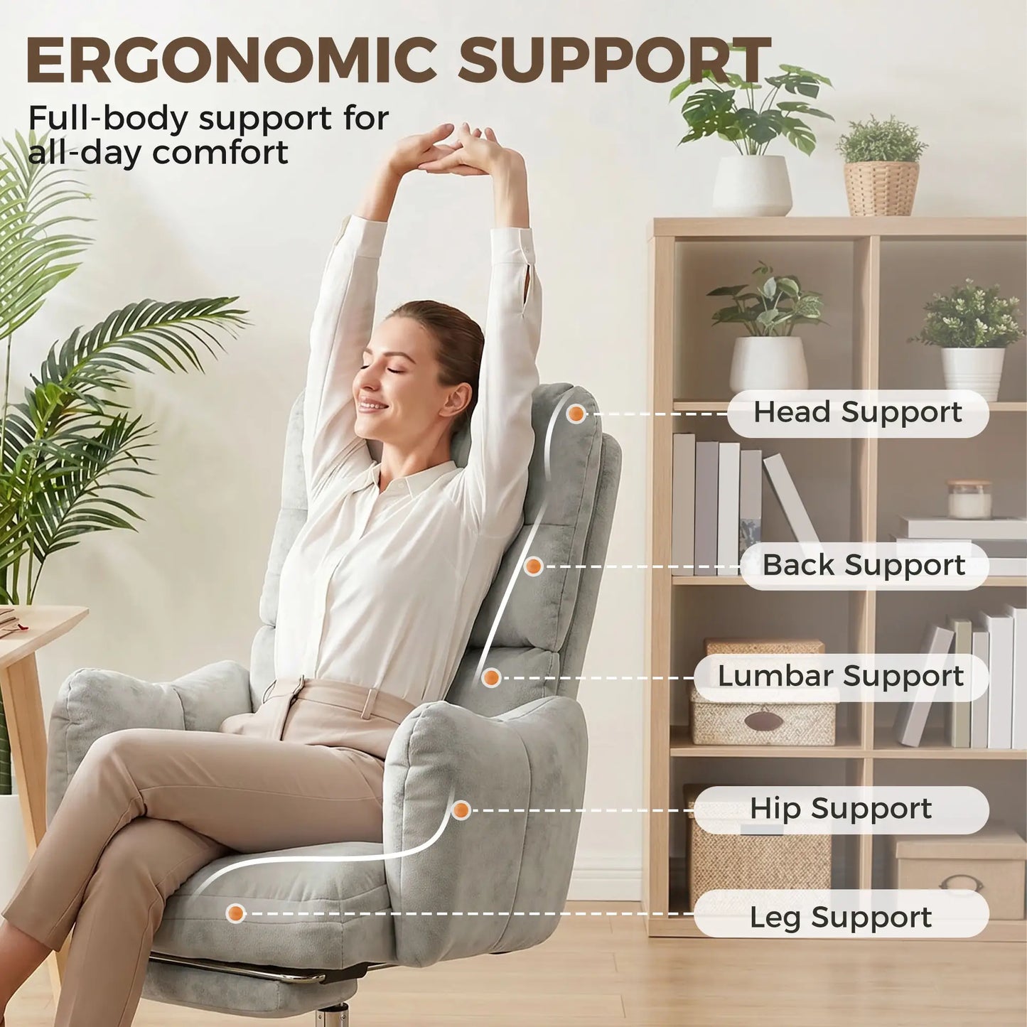 Ergonomic Reclining Gaming Chair With Foot Rest, Light Grey