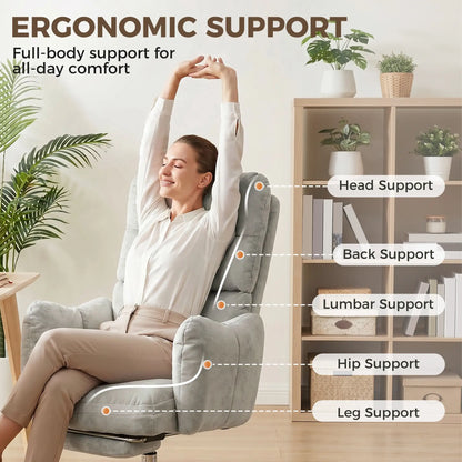 Ergonomic Reclining Gaming Chair With Foot Rest, Light Grey