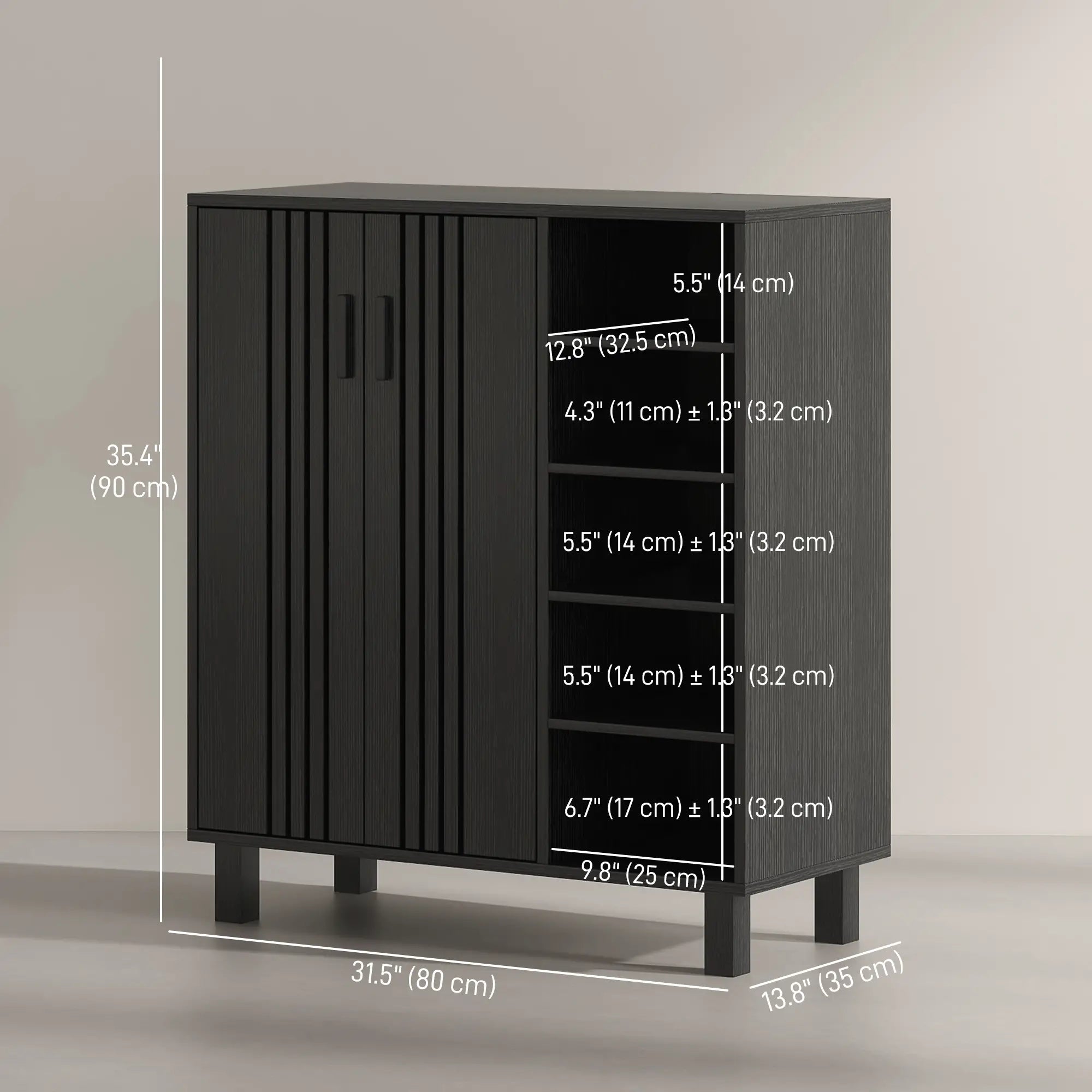 Double Door Shoe Storage, Open Shelves, 17 Pair Organizer, Black Shoe Storage Cabinets & Racks at Gallery Canada