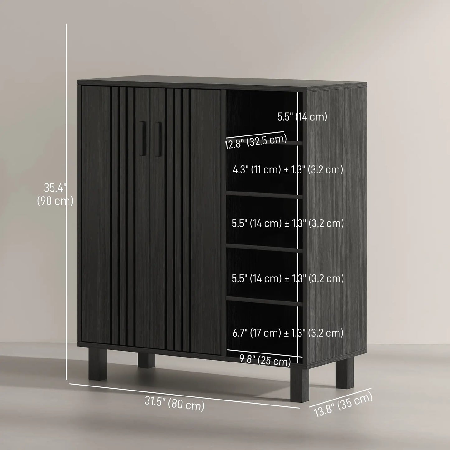Double Door Shoe Storage, Open Shelves, 17 Pair Organizer, Black Shoe Storage Cabinets & Racks at Gallery Canada