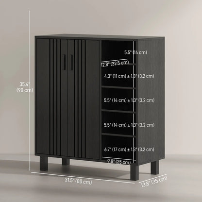 Double Door Shoe Storage, Open Shelves, 17 Pair Organizer, Black Shoe Storage Cabinets & Racks at Gallery Canada
