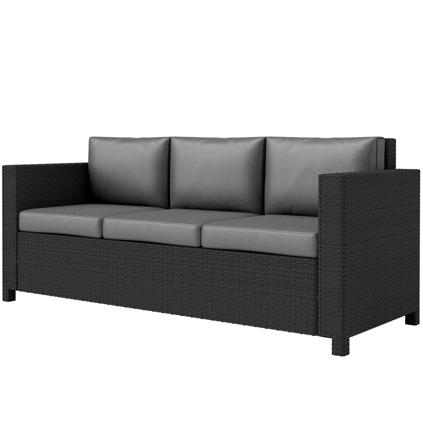 3 Seat Rattan Wicker Sofa, Outdoor Patio Furniture with Cushion, Grey Patio Furniture Sets Grey at Gallery Canada