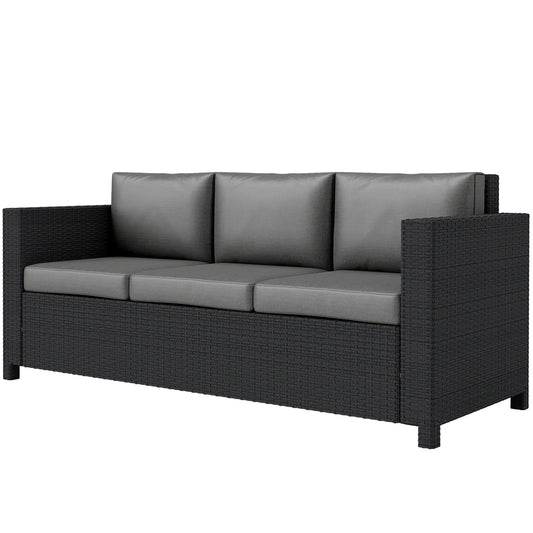 3 Seat Rattan Wicker Sofa, Outdoor Patio Furniture with Cushion, Grey Patio Furniture Sets Grey at Gallery Canada