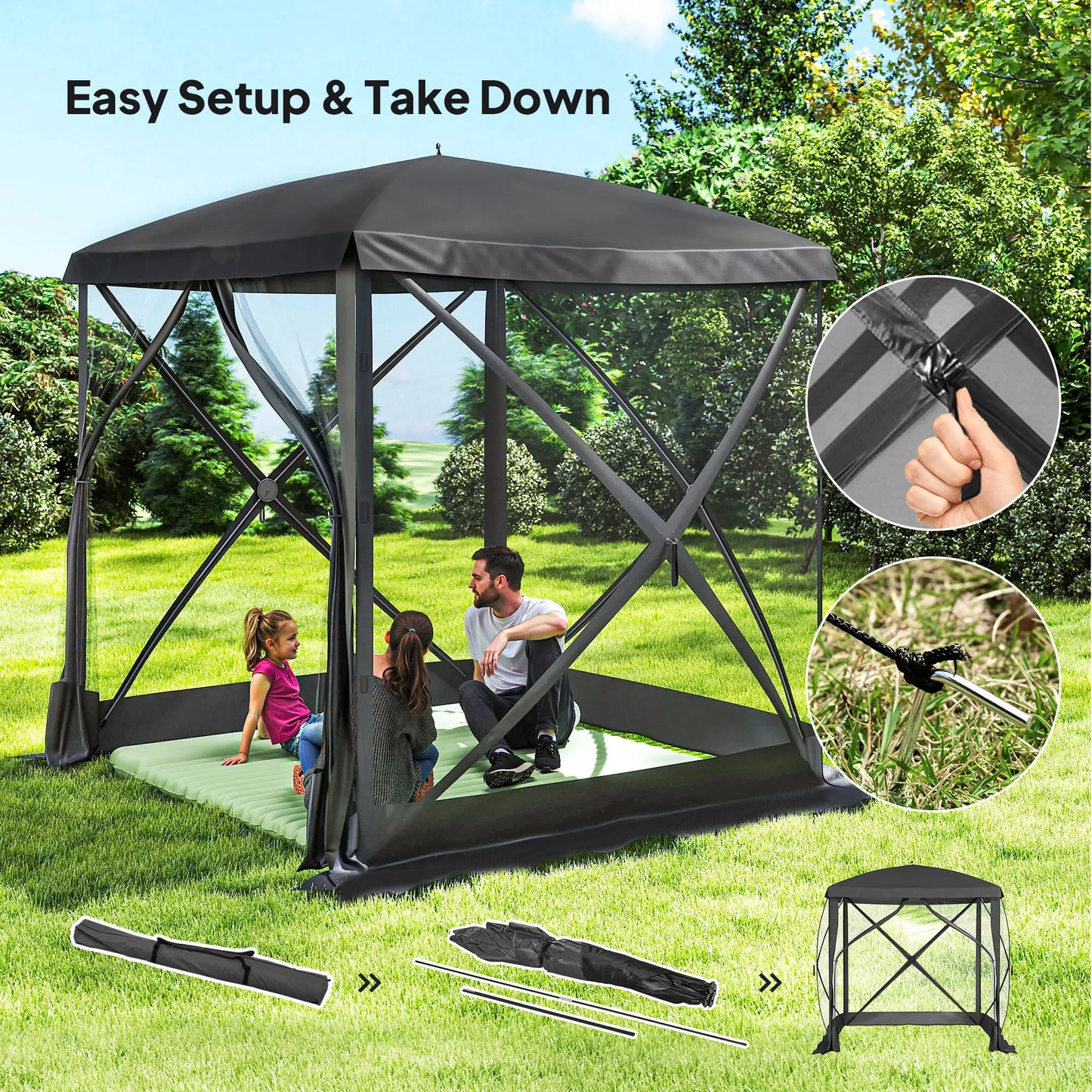 Pop-Up Tent, Foldable with Carry Bag, Zippered Door, Fits 3-4 People, Black Pop Up Canopies at Gallery Canada