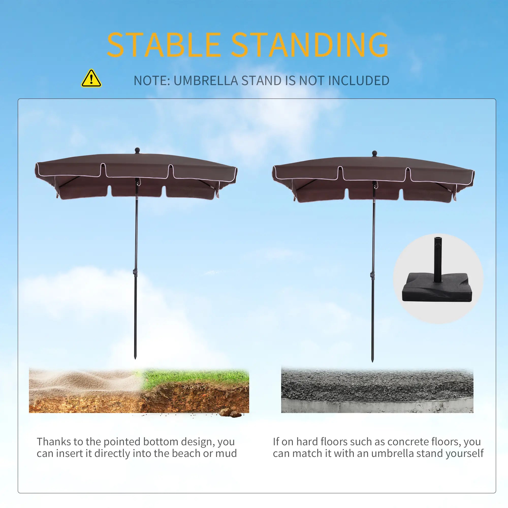 6.5x4ft Rectangle Patio Umbrella, Aluminum Tilt Adjustable, Garden Parasol Sun Umbrellas at Gallery Canada