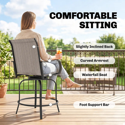 Outdoor Bar Stools Set of 2, 360° Swivel Bar Height Chairs, 26.8" x 29.5" x 48.4", Tan Bistro Sets at Gallery Canada
