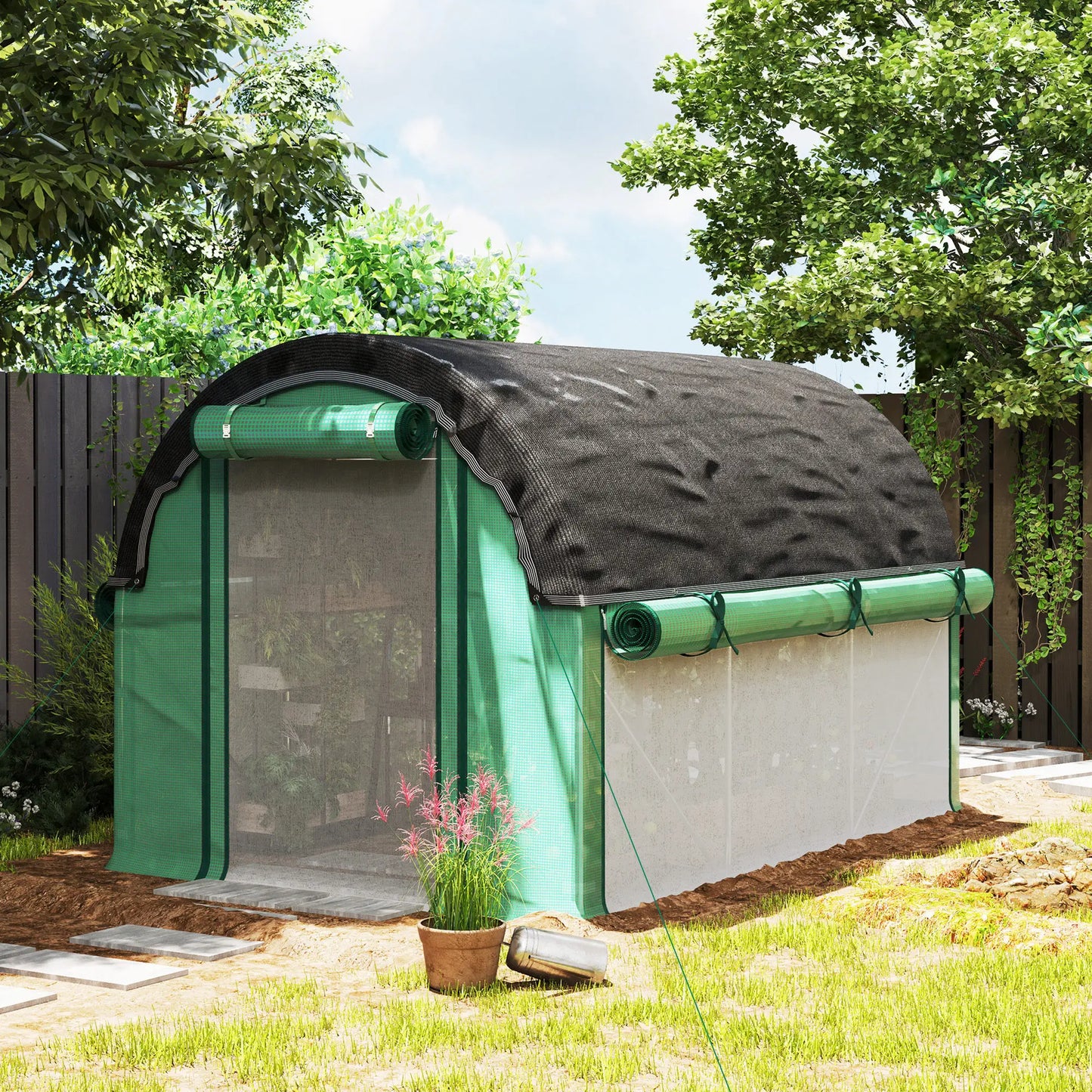 Walk-in Tunnel Greenhouse, 6.6' x 10' x 6.5', Green